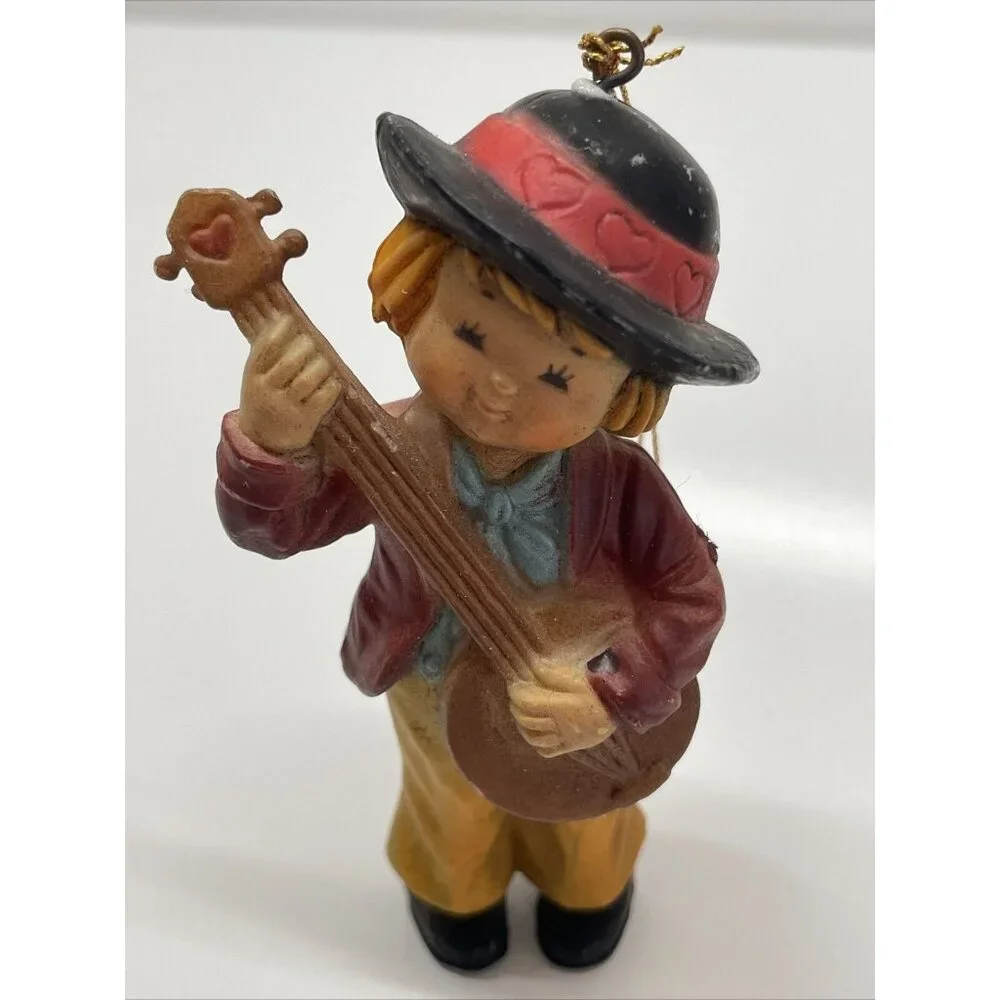 Bradford Boy and Girl Christmas Ornaments playing string instruments Vintage Box